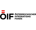 Grafik: Großbuchstaben OIF in schwarzer Farbe. Über dem O sind drei querliegende Balken in rot, weiß und rot dargestellt. Neben diesen Buchstaben stehen untereinander die Wörter Österreichischer, Integrations, Fonds.  