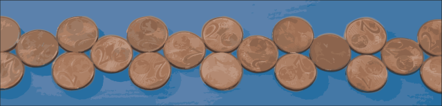 График: ного двух центовых монет размещены на синем платке.